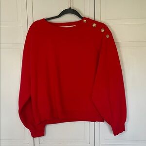 J. Crew Red Sweatshirt with Gold Buttons  Size Medium